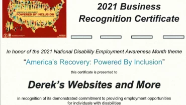 Derek's Websites and More LLC - Award 1
