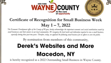Derek's Websites and More LLC - Award 2