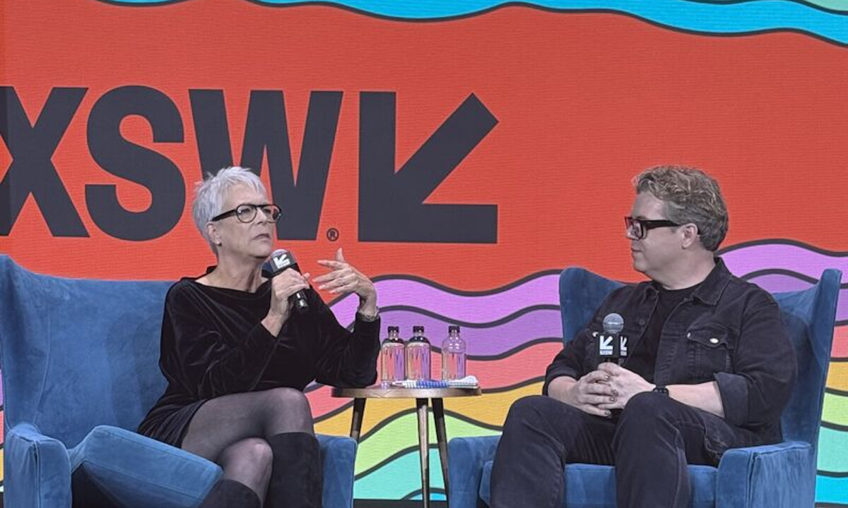 Jamie Lee Curtis and Newsweek’s H. Alan Scott pictured at SXSW 2026