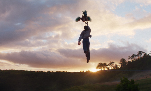 A woman following the KFC chicken to the air