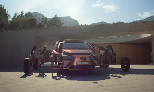 The Lexus RZ's parts floating mid-air