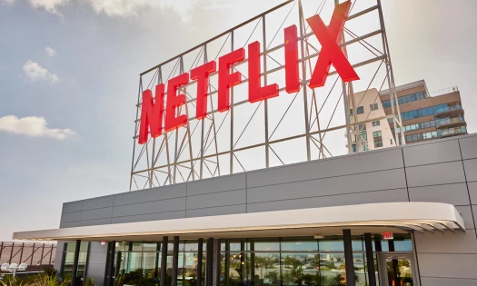 The Netflix logo on top of a building