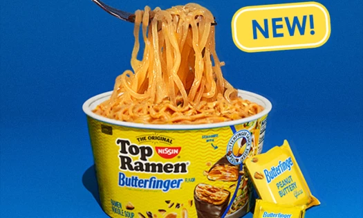 The Butterfinger x Top Ramen collab, showing a peanut butter-flavored ramen product