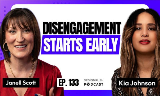 DesignRush Podcast Thumbnail with Guest Janell Scott of Hugo Inc. and Podcast Host Kia Johnson