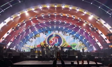 Paul McCartney during the curtain call at Apple Park in Cupertino, the grand finale of Apple’s 50th anniversary celebrations.