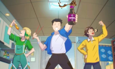 A screenshot showing an anime character enjoying teriyaki sauce in Kikkoman's "Unleash Legendary" campaign