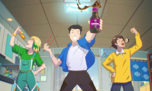 A screenshot showing an anime character enjoying teriyaki sauce in Kikkoman's "Unleash Legendary" campaign