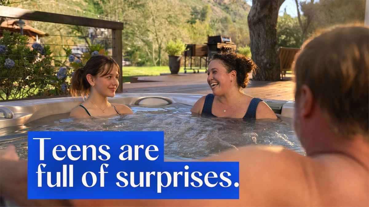 A family in a hot tub