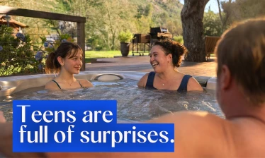 A family in a hot tub