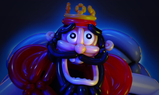An animated king made out of balloons