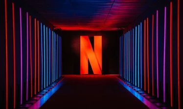 The Netflix logo shown on the front of an official building