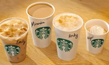 The four character drinks pictured as part of Starbucks' collaboration with "The Devil Wears Prada 2"