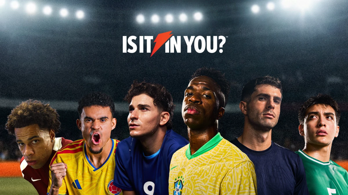 Christian Pulisic, Vinícius Júnior, and Julián Álvarez in the Gatorade banner