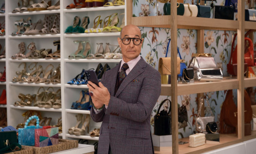 Stanley Tucci with a Google smartphone