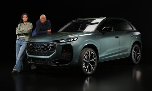 Morgan Freeman and Chase Infiniti pictured standing next to the Audi Q3