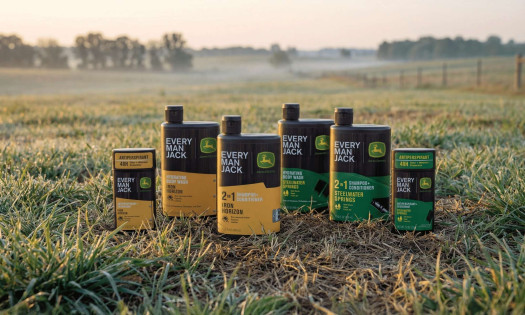 Every Man Jack x John Deere collection in an open field