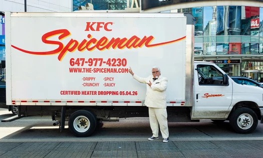 Colonel Sanders with a KFC Spiceman truck