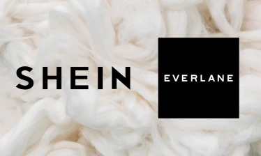 SHEIN and Everlane Logos on a cotton textured background.