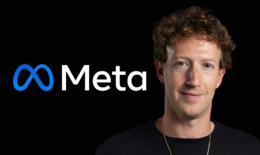 Meta logo and CEO Mark Zuckerburg head shot on black background