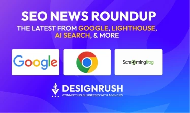 SEO News Roundup featuring Google, Chrome Lighthouse, and Screaming Frog logos on a purple background