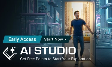 AI Studio early access poster depicting the platforms AI video capabilities from realism to robotic futurism.