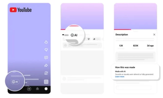 YouTube screen display with focal points on where AI labels will be.