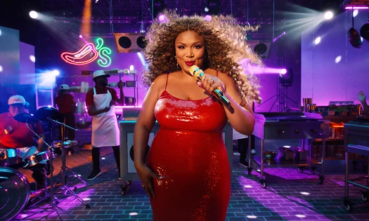 Lizzo with a live band in a Chili's