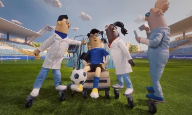 Son Heung-min on the football field surrounded by health care professionals in claymation style.