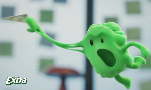 The EXTRA Gum mascot, Chewbert in a jump action shot.