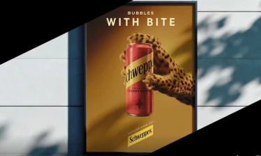 Schweppes OOH poster of a Clive the Leopard's paw holding a redesign soda can.