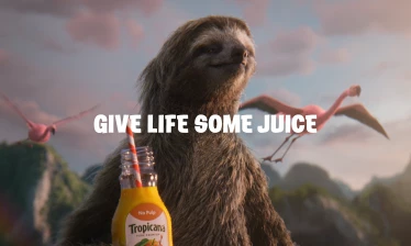 A sloth with a can of Tropicana