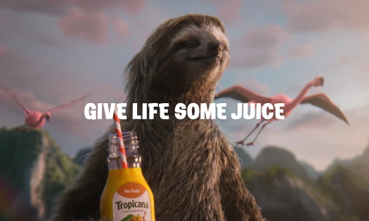 A sloth with a can of Tropicana
