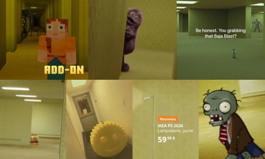 A collage of the brands that hopped on the "Backrooms" trend.