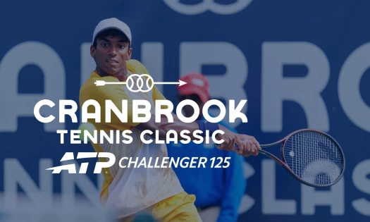 Cranbrook Tennis Classic ATP Challenger 125 typography with a tennis player in action as the background.