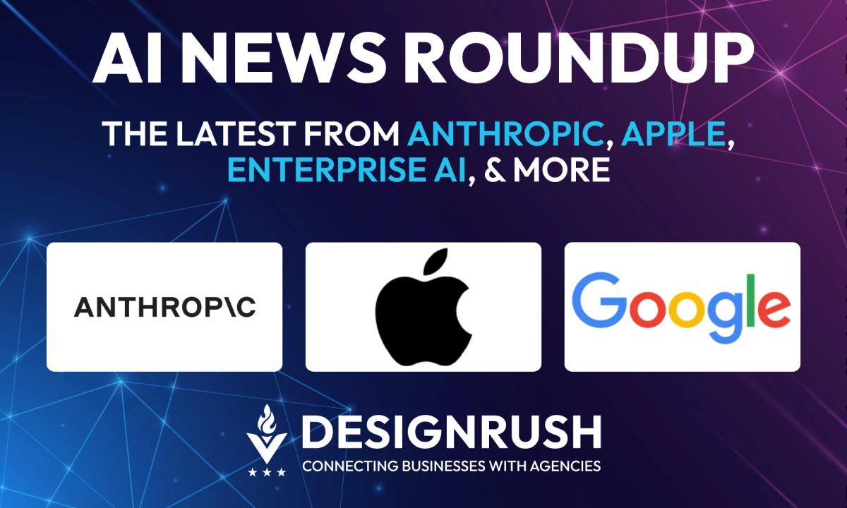 AI News Roundup featuring Anthropic, Apple and Google logos on a dark blue background.
