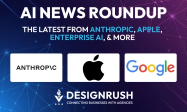 AI News Roundup featuring Anthropic, Apple and Google logos on a dark blue background.