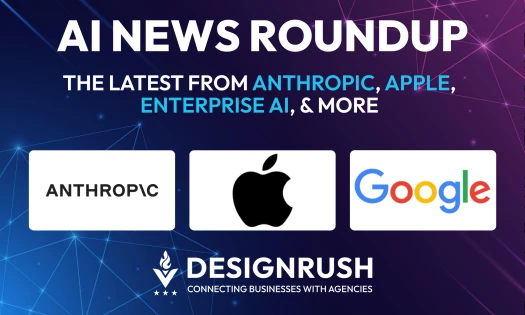 AI News Roundup featuring Anthropic, Apple and Google logos on a dark blue background.