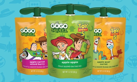 Three GoGo squeeZ pouches with Toy Story 5 character branding.