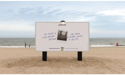 A Polaroid OOH ad by the beach