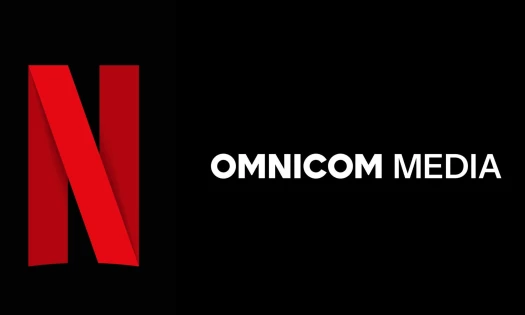 Netflix logo symbol and Omnicon Media logo on a black background.