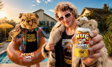 MUG's mascot and Yung Gravy by the pool