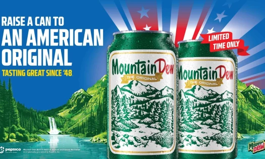 Custom Mountain Dew soda cans with the Tennessee mountain landscape on it as well as in the background.