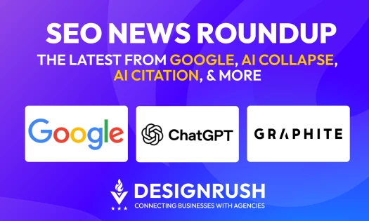 SEO News Roundup featuring Google, ChatGPT, and Graphite logos on a purple background.