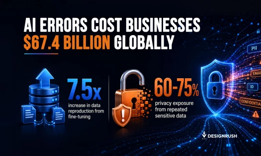 Infographic on the cost and privacy risks of fine-tuning AI, showing a 7.5x rise in data reproduction and a 60 to 75% privacy exposure rate.