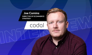 Interview graphic for Joe Comins, Director of eCommerce Strategy at Codal, shown against a blue "Interview" branded background with the Codal logo.