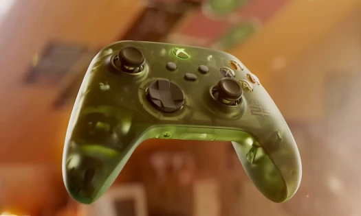 A shot of the newest Xbox Series X controller shown in mid-air
