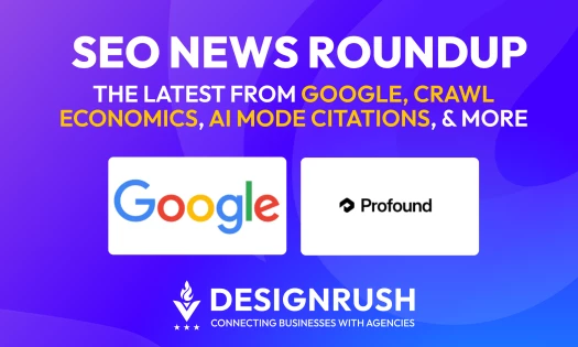 SEO News Roundup featuring Google and Profound logos on a purple background.