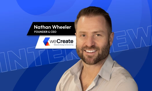 Interview graphic for Nathan Wheeler, Founder and CEO of weCreate, shown against a blue "Interview" branded background with the weCreate logo.