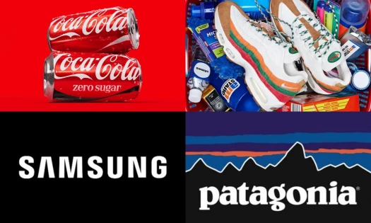 Coca-Cola cans; Nike Air Max 95 "Big Bubble"; Samsung logo; Patagonia logo