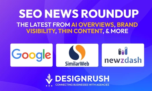 SEO News Roundup featuring Google, Similarweb, and NewzDash logos on a purple background.